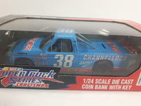 1995 Racing Champions Premier Edition NASCAR Super Truck Series by Craftsman #38 Sammy Swindell Channel Lock Blue 1/24 Scale Die Cast Coin Bank with Key New in Box