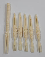 Vintage Mid Century 6 Piece Plastic Decorative Appetizer Forks