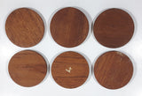Vintage Mid Century Teak Wood Drink Coasters with Colorful Faux Leather Like Inserts