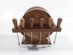 Vintage Wood Appetizer Forks and Coaster Set in Holder