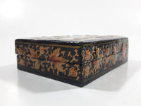 Black Lacquer Raised Parrot Leaves and Berries Small Wood Trinket Box
