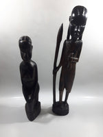 Vintage 1960s Genuine Besmo Hand Carved Ebony Wood Tribal Maasai Warriors Made in Kenya