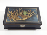 Vintage Otagiri Japan Gibson Greetings Golden Mallard Duck Black Lacquered Wood Keepsake Note Box