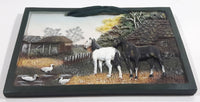 Sabre Black and White Horses Farm Scene Heavy Resin Plaque Wall Hanging 4" x 6"