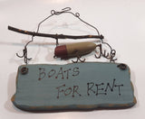 "Boats For Rent" Hanging Plug Fishing Hook Wood Wall Decor
