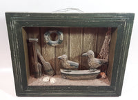 Seagull Birds on Row Boat Ocean Themed Wood Shadow Box