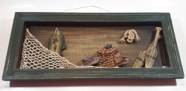 Fishing Fish, Nets, Oars Themed Wood Shadow Box 7 x 15 1/2