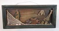 Fishing Fish, Nets, Oars Themed Wood Shadow Box 7" x 15 1/2"