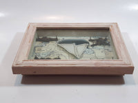 Glass Covered Sail Boat on Ocean Maps Sailors Knots Nautical Themed Wood Shadow Box 6" x 8"