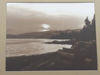 West Coast Pacific Northwest Log Lined Coastal Beach Front Black and White Framed Photograph 15" x 15"