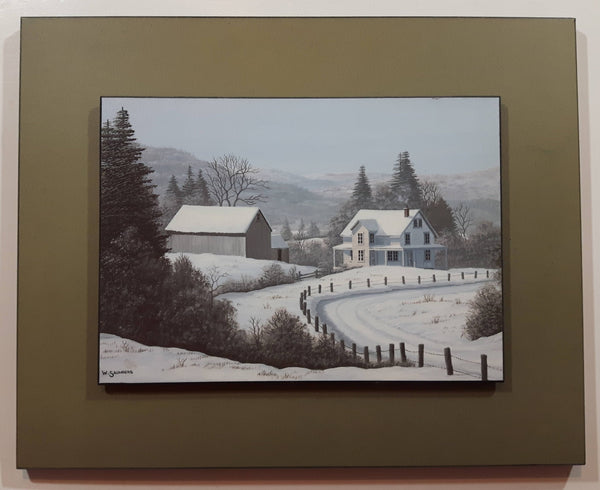 (Bill) William J. Saunders "Frosty Day" Eastern Canada Rural Country Farm House in Winter Art Print Wood Plaque Painting