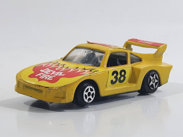 Vintage VHTF Unknown Brand Porsche 935 Devil Fire Yellow Die Cast Toy Race Car Vehicle - Made in Hong Kong