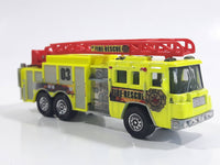 2011 Matchbox Mission Force Fire Crew Pierce Quantum 75' Aerial Ladder Truck Fluorescent Yellow Die Cast Toy Car Vehicle