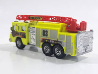 2011 Matchbox Mission Force Fire Crew Pierce Quantum 75' Aerial Ladder Truck Fluorescent Yellow Die Cast Toy Car Vehicle