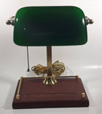 Rare Style Vintage Green Glass and Brass Wood Based Banker's Lamp
