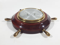 Vintage Hygrometer and Thermometer Wood Cased Brass Knob Captain's Ship Wheel Weather Station Made in Germany