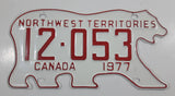 1977 Northwest Territories N.W.T. White with Red Letters Polar Bear Shaped Vehicle License Plate 12-053