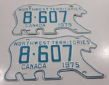 Rare Set of 1975 Northwest Territories N.W.T. White with Light Blue Letters Polar Bear Shaped Vehicle License Plate 8-607