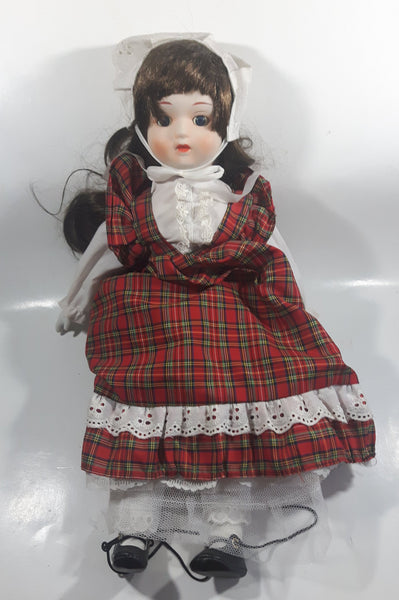 Vintage Red and Green Plaid Dress Porcelain Doll 18" Tall