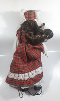 Vintage Red and Green Plaid Dress Porcelain Doll 18" Tall