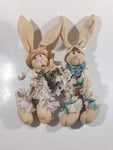 Set of Handmade Rag Doll Fabric Mop Braided Arms and Legs Bunny Rabbit Couple 12" Tall