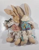 Set of Handmade Rag Doll Fabric Mop Braided Arms and Legs Bunny Rabbit Couple 12" Tall