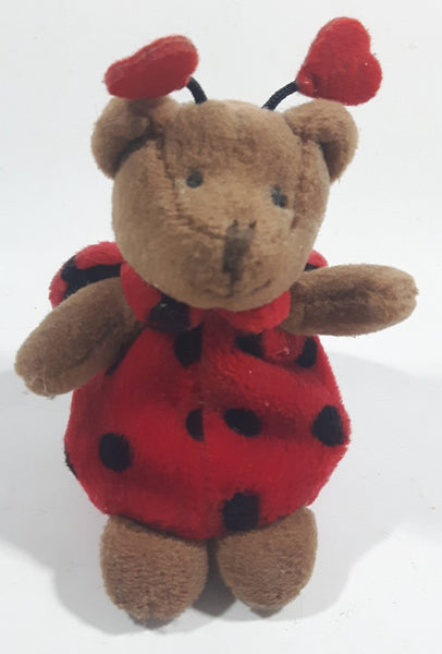 Brown Teddy Bear Wearing A Lady Bug Costume with Heart Antennae 4 1/2" Tall Toy Stuffed Animal Plush