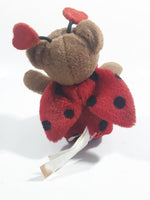 Brown Teddy Bear Wearing A Lady Bug Costume with Heart Antennae 4 1/2" Tall Toy Stuffed Animal Plush