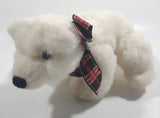 Russ Berrie & Co Grizzby White Bear with Red and Green Plaid Bow Tie 7" Long Toy Stuffed Animal Plush