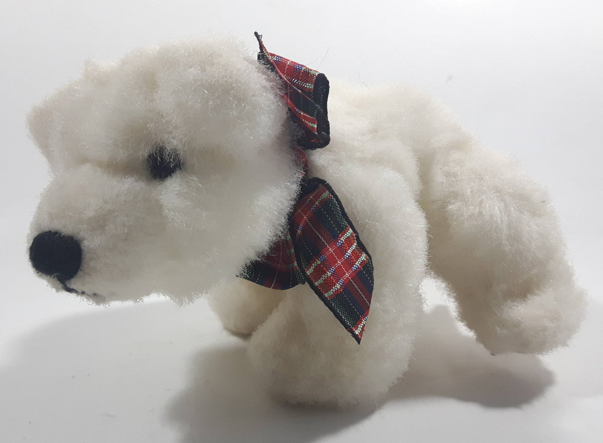 Russ Berrie & Co Grizzby White Bear With Red And Green Plaid Bow Tie 7 