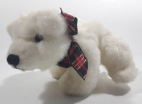 Russ Berrie & Co Grizzby White Bear with Red and Green Plaid Bow Tie 7" Long Toy Stuffed Animal Plush