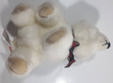Russ Berrie & Co Grizzby White Bear with Red and Green Plaid Bow Tie 7" Long Toy Stuffed Animal Plush