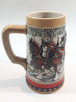 1988 Budweiser Holiday Stein Collection Collector's Series "The hitch on a winter's evening." Ceramic Beer Stein - Handcrafted in Brazil by Ceramarte
