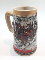 1988 Budweiser Holiday Stein Collection Collector's Series "The hitch on a winter's evening." Ceramic Beer Stein - Handcrafted in Brazil by Ceramarte
