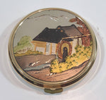 Vintage Sakura Art of Chokin Cottage with Water Wheel Design Powder Makeup Compact