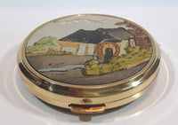 Vintage Sakura Art of Chokin Cottage with Water Wheel Design Powder Makeup Compact