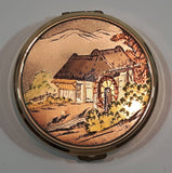 Vintage Sakura Art of Chokin Cottage with Water Wheel Design Powder Makeup Compact