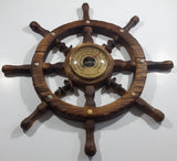 Vintage Dutch Wood Texture Hard Plastic 16" Captain's Ship Wheel Barometer