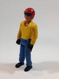 Vintage 1974 Fisher Price Adventure People Yellow and Blue Motorcycle Rider Man 3 3/4" Tall Plastic Toy Action Figure Made in Hong Kong