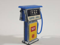 Vintage 1960s Corgi or Dinky Style Super Shell 101 Blue Topped Miniature Die Cast Metal Gasoline Gas Pump Gas Station Toy