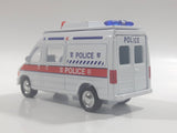 Carven No. T326 Police 0220 Van White Pullback Friction Motorized Die Cast Toy Car Vehicle with Opening Rear Doors - Needs Repair