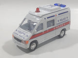 Carven No. T326 Police 0220 Van White Pullback Friction Motorized Die Cast Toy Car Vehicle with Opening Rear Doors - Needs Repair