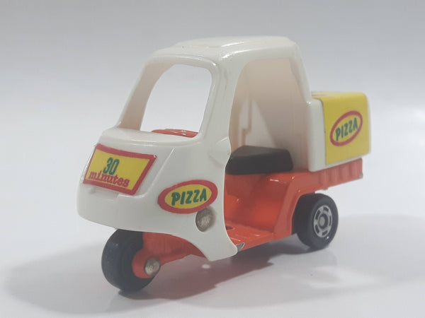 1990s Tomy Tomica No. 82 Pizza Delivery Bike Pizza 30 Minutes White and Orange 1/76 Scale Die Cast Toy Car Vehicle Missing The Driver
