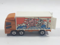 1988 Tomy Tomica No. 7 "Super Great Truck" Fuso Container Truck Fish Orange 1/102 Scale Die Cast Toy Car Vehicle with Opening Rear Doors