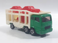 1996 Tomy Tomica No. 7 "Super Great Truck" Fuso Auto Hauler Transport Truck Green and White with Red Cars 1/102 Scale Die Cast Toy Car Vehicle
