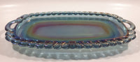Vintage Indiana Carnival Glass Iridescent Blue Rainbow Double Handles Tea Cream and Sugar Dish