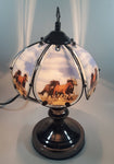OK Lighting Wild Horses Glass Panel Metal Table Lamp