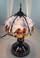 OK Lighting Wild Horses Glass Panel Metal Table Lamp