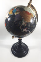 Beautiful 17" Tall Black with Mother of Pearl and Semi-Precious Gems Gemstones Earth World Map Rotating Globe