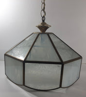 Plastic Panel Stained Glass Style Frost Pattern and White Hanging Light Fixture Lamp 12 x 14 1/2"